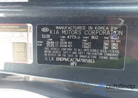 2021 Kia Sportage Lx из США, поврежденный, VIN KNDPMCAC7M7905863